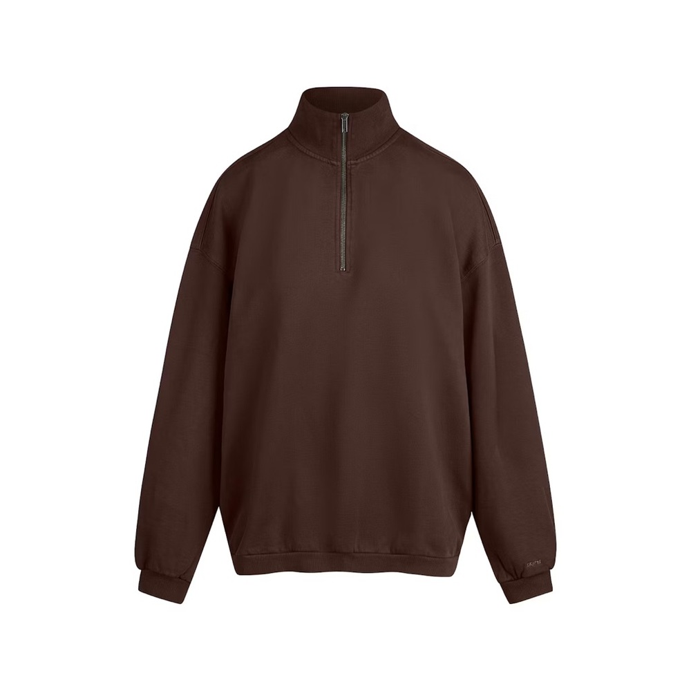 Skims Boyfriend Fleece Oversized Half Zip Espresso Size Medium NWT